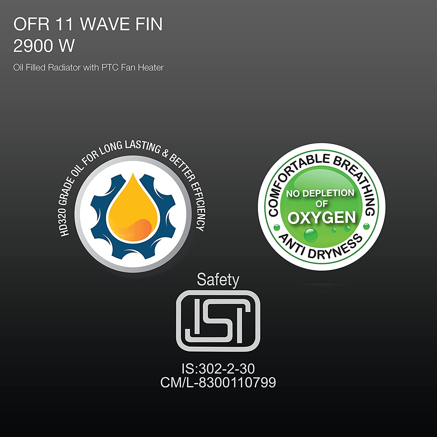Havells OFR 11 2900 Watts Wave Fin with PTC Fan Heater (Black) (OFR 11 Wave Fin)