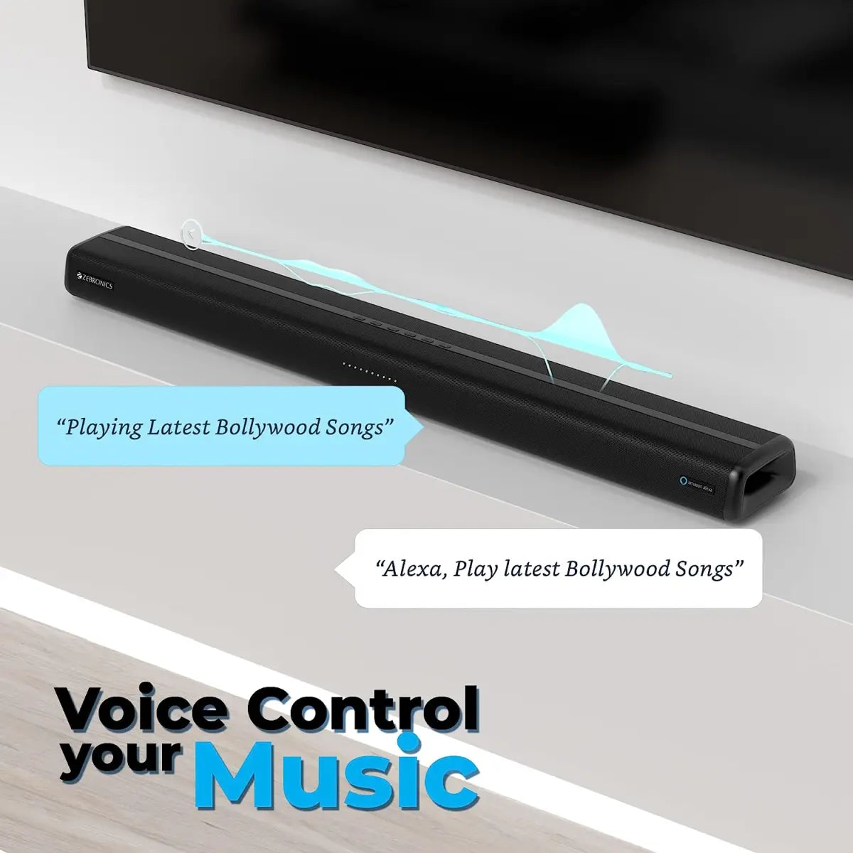 Zebronics ZEB-Jukebar 3820A PRO with Alexa built-in, English/Hindi, BT, Powerful Soundbar 80W RMS, smart App control, music streaming, advanced dual far field mics, inbuilt dual sub, HDMI ARC, Optical