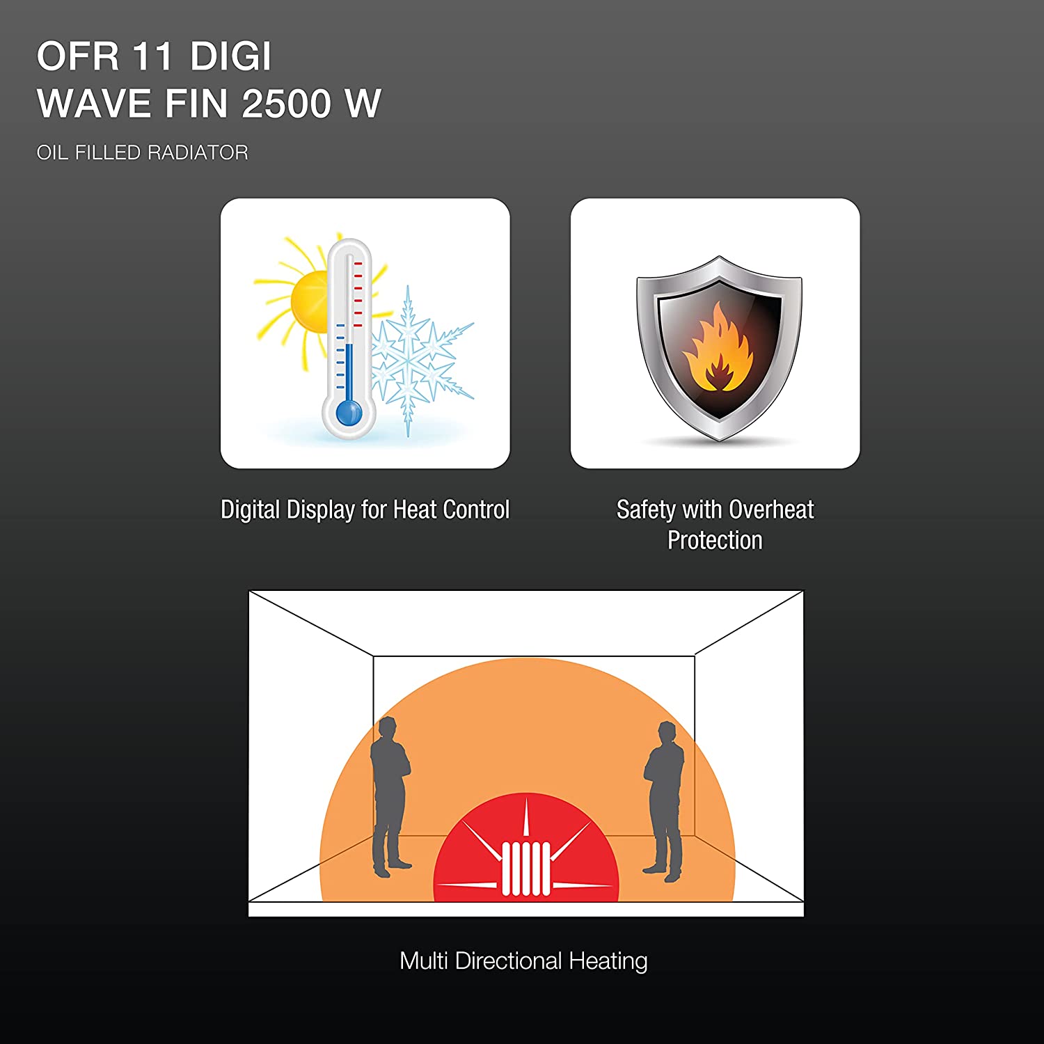 Havells Digital OFR 11 Wave Fin 2500 watt Heater (Black) (GHROFBMK250)