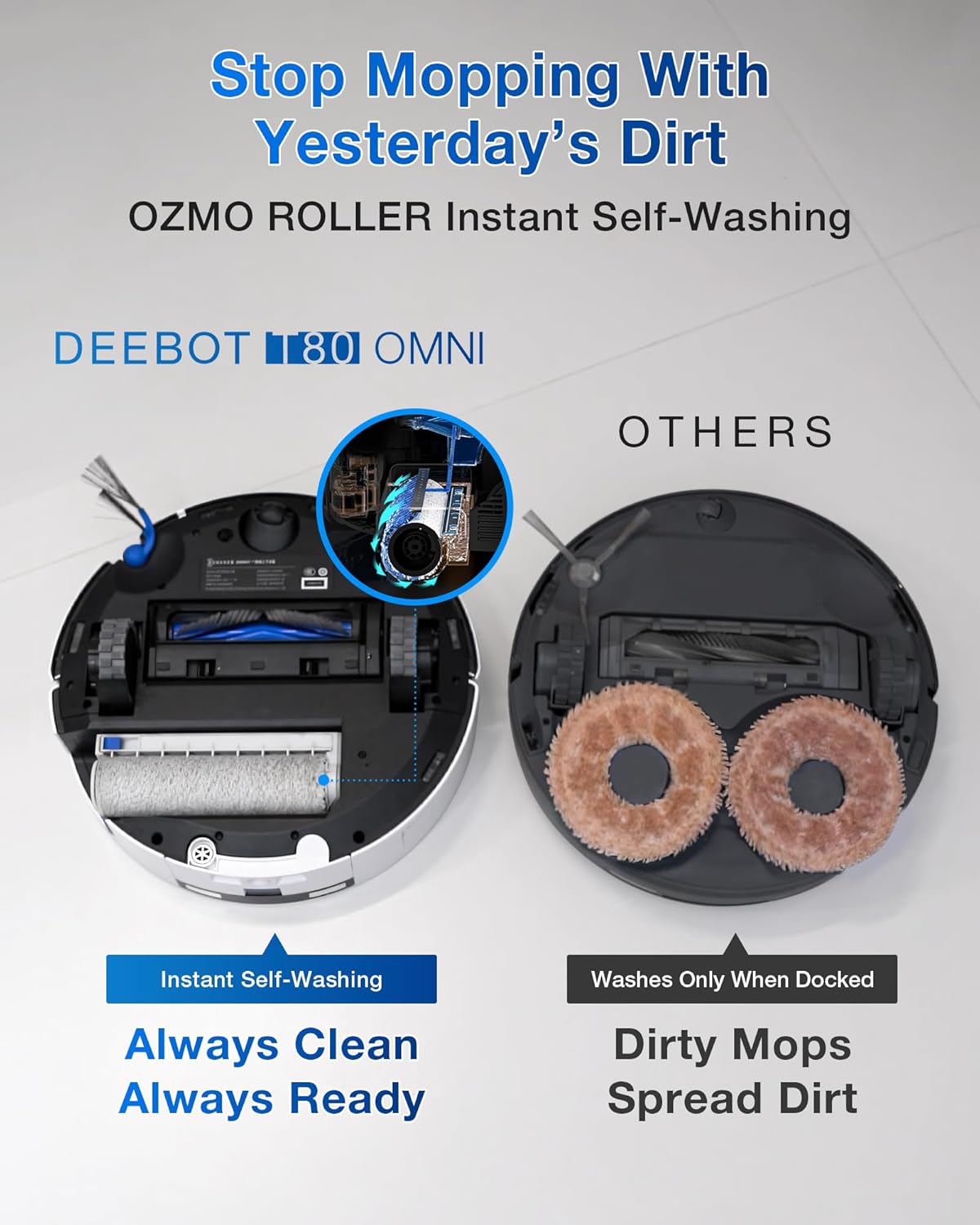 ECOVACS DEEBOT T80 Omni Robot Vacuum and Mop, 18,000Pa Suction, OZMO™ Roller, Real-Time Mop Washing