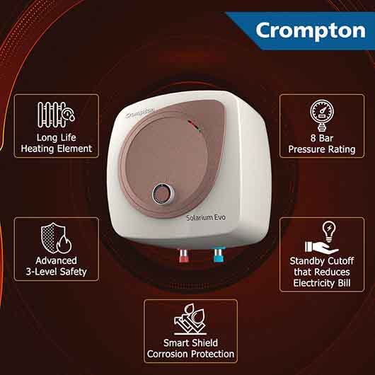 Crompton Solarium Evo 15-L 5 Star Storage Water Heater, Wall Mounting, Ivory