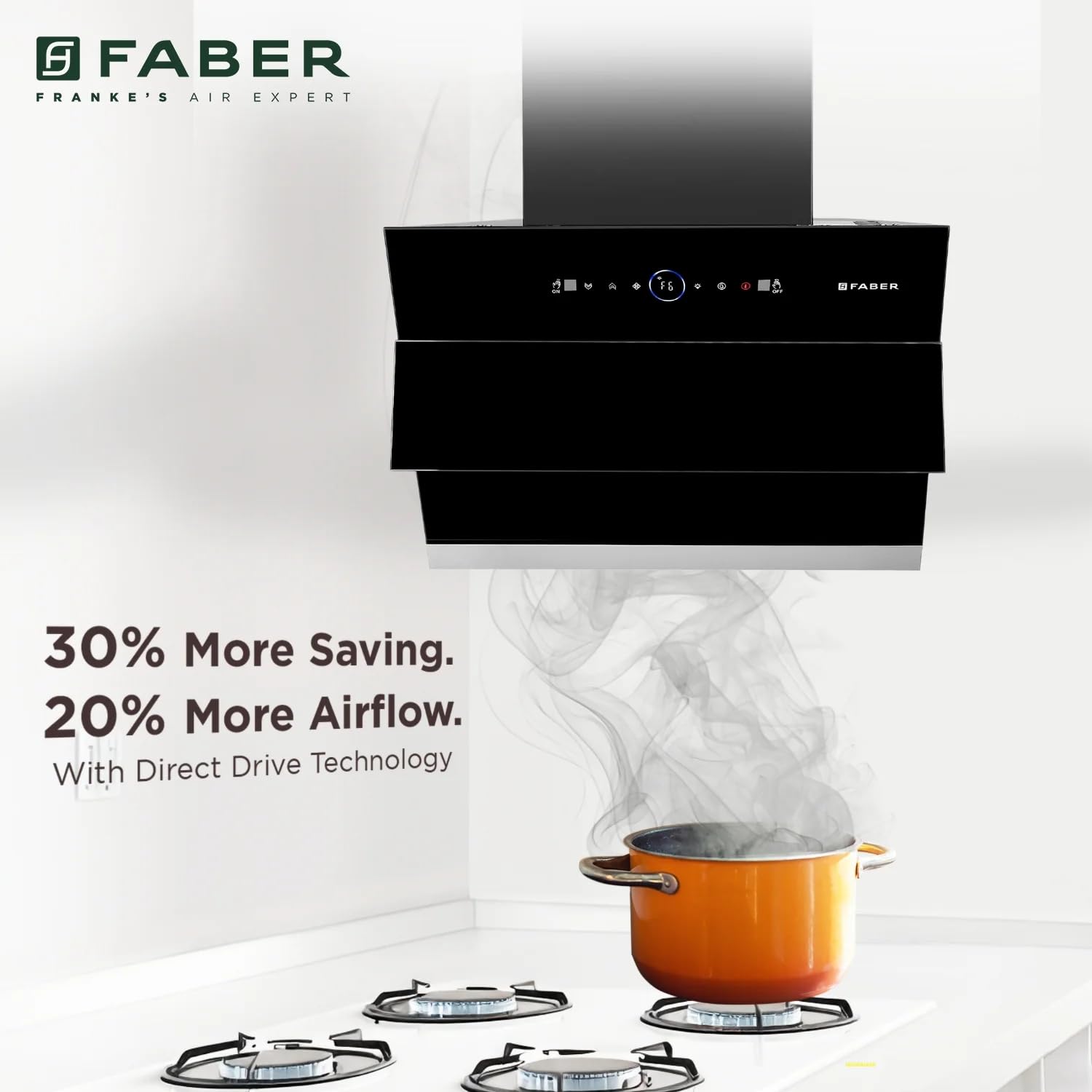 Faber 60 cm 1500 m³/hr Wall Mounted Kitchen Chimney (HOOD COMET BLDC FL HC BK 60, Filterless technology, Touch & Gesture With Remote Control, Black)