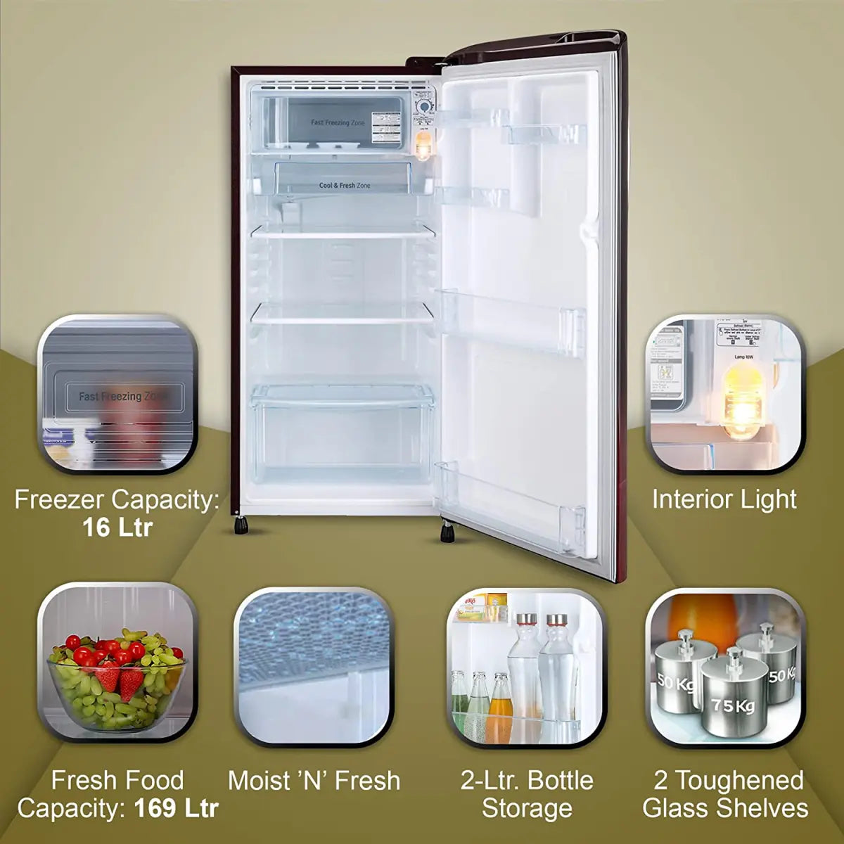 LG 185 L 3 Star Direct-Cool Single Door Refrigerator (GL-B201ASPD, Scarlet Plumeria, Moist 'N' Fresh, Gross Volume- 190 L)