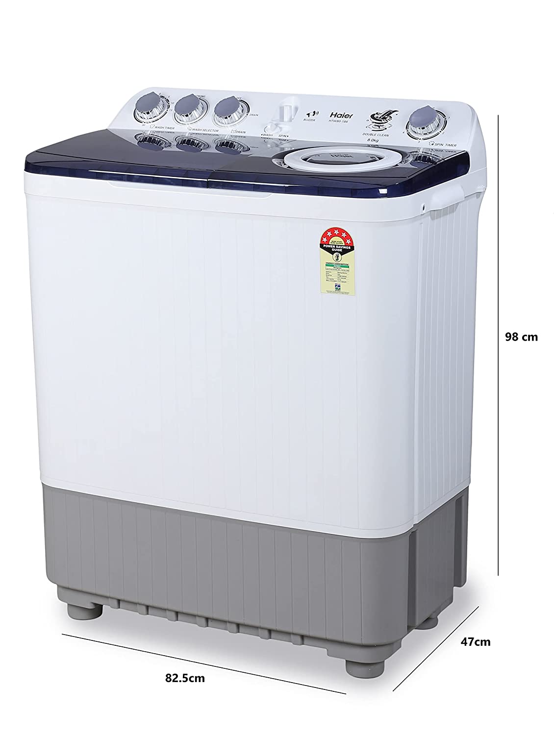 Haier 8 Kg 5 Star Rating Semi Automatic Top load Washing Machine (HTW80-186)