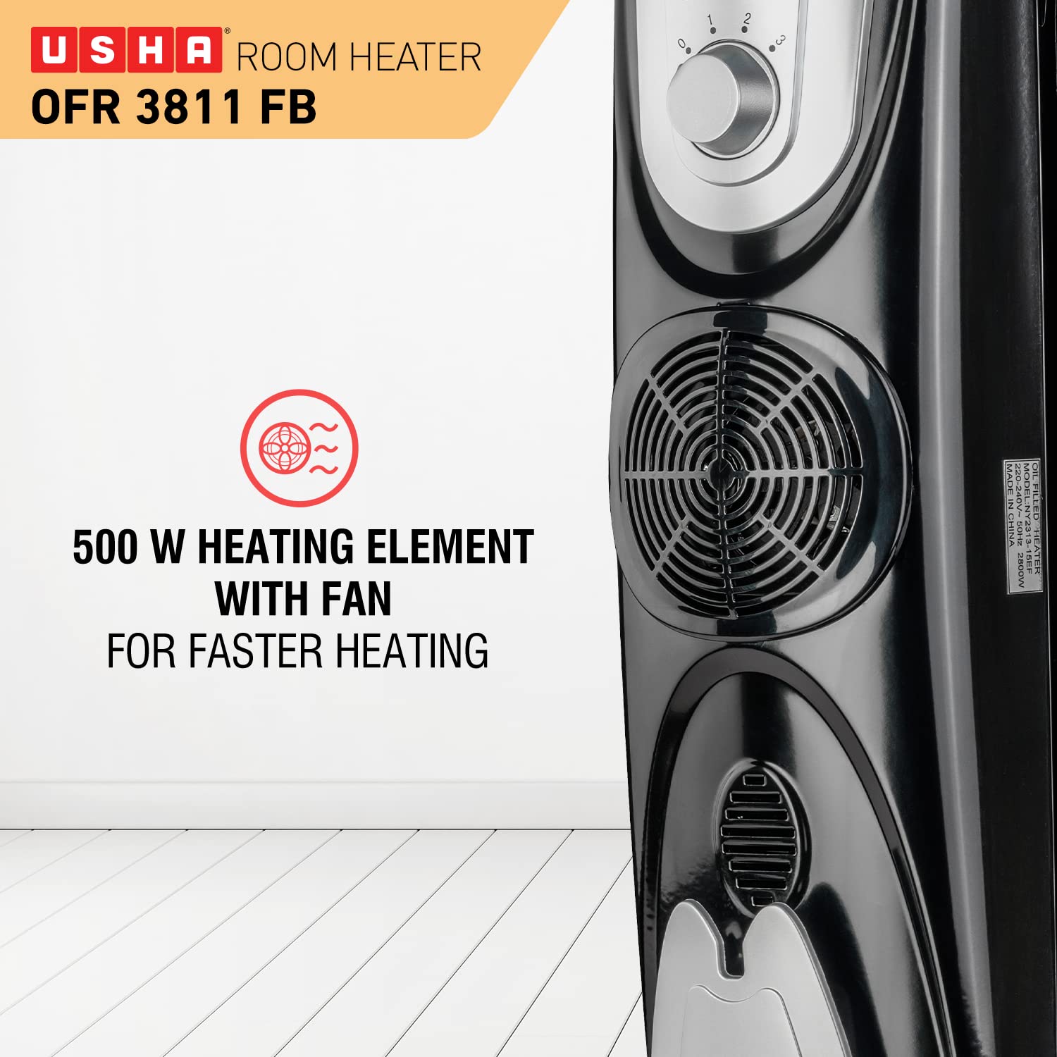 Usha 3811 FB 2300 Watt Oil Filled Radiator (Black)