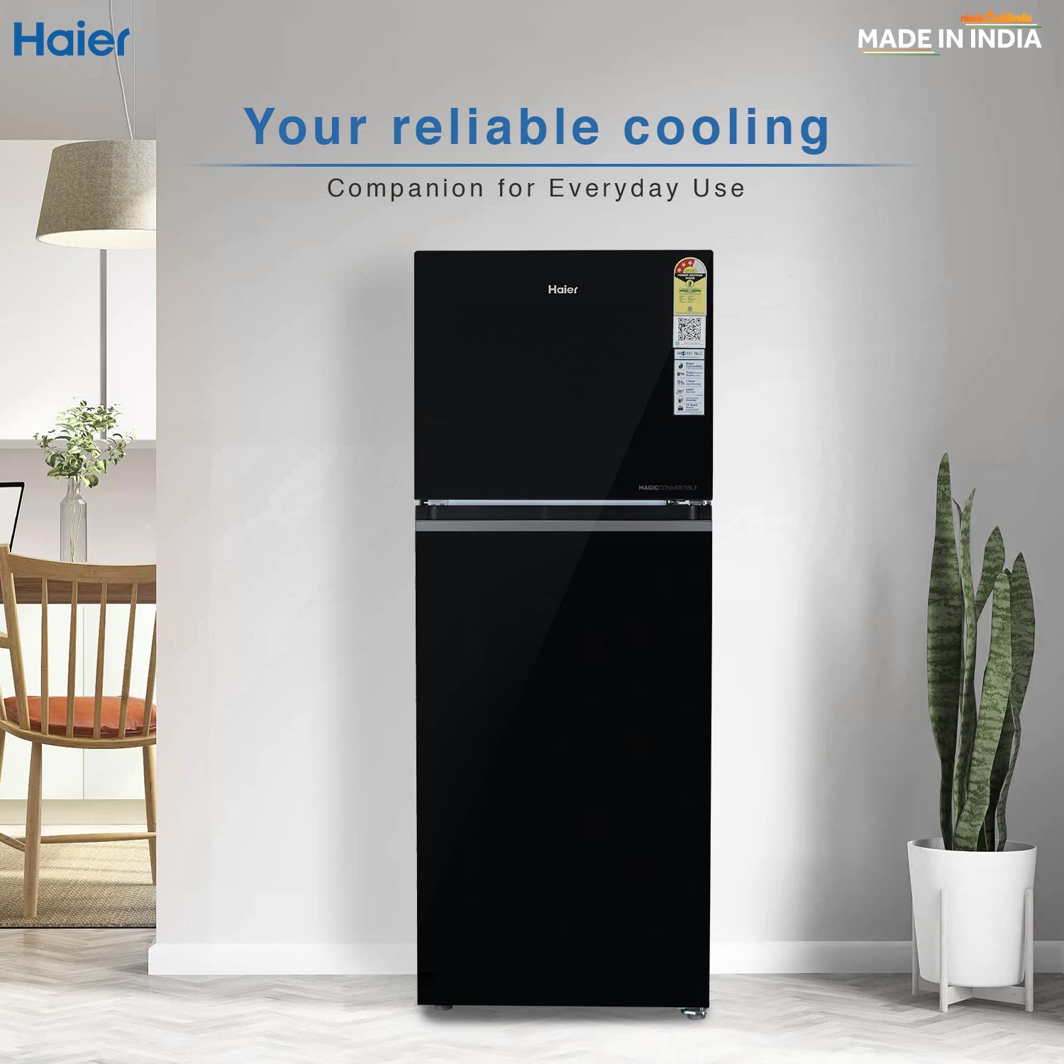 Haier 328L 3 Star Frost Free Inverter Double Door Top Mount Refrigerator (HEF-333BG-P, Inox Steel, Convertible)