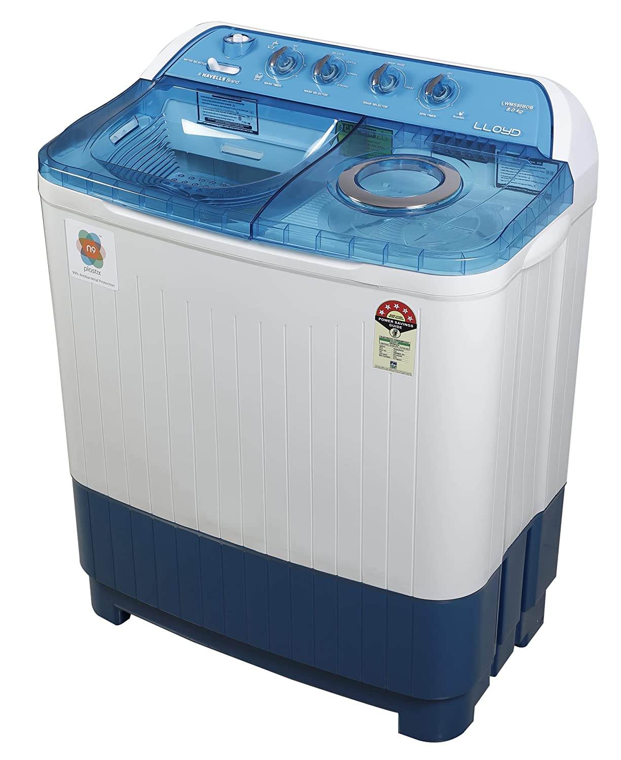 Lloyd Havells-Lloyd 8 Kg 5 Star Semi-Automatic Top Load Washing Machine (LWMS80BDB Blue, Active Soak)
