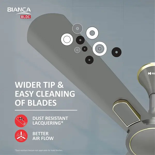 Havells Bianca 1200mm Energy Saving with Remote Control 5 Star Decorative BLDC Ceiling Fan Slate