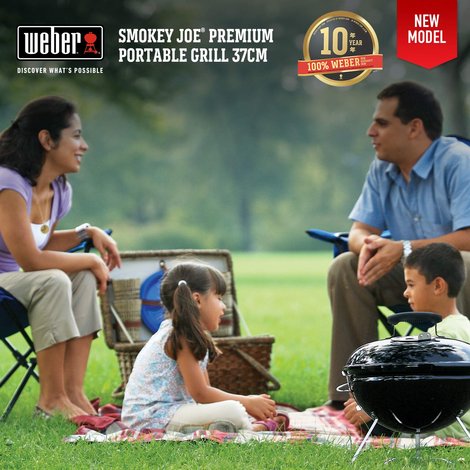 Weber Barbecue Stove Diameter 37cm Smokey Joe Premium Camping Fire Stand for 4-6 People 1121308 / with Thermometer 1121308 Black 37cm