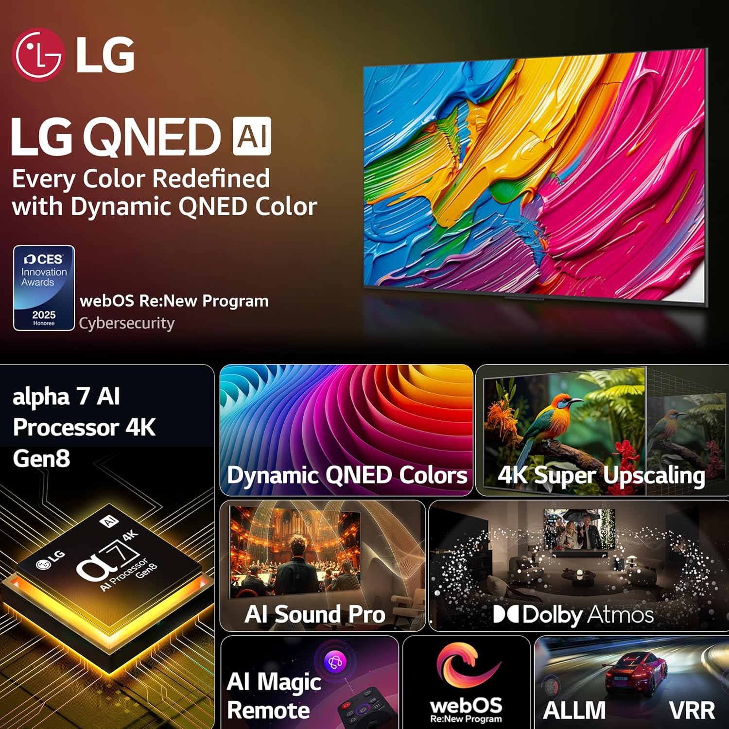 LG 65QNED8AA6A 65 QNED 8AA AI Series 4K Ultra HD Smart TV with webOS (3840 x 2160)