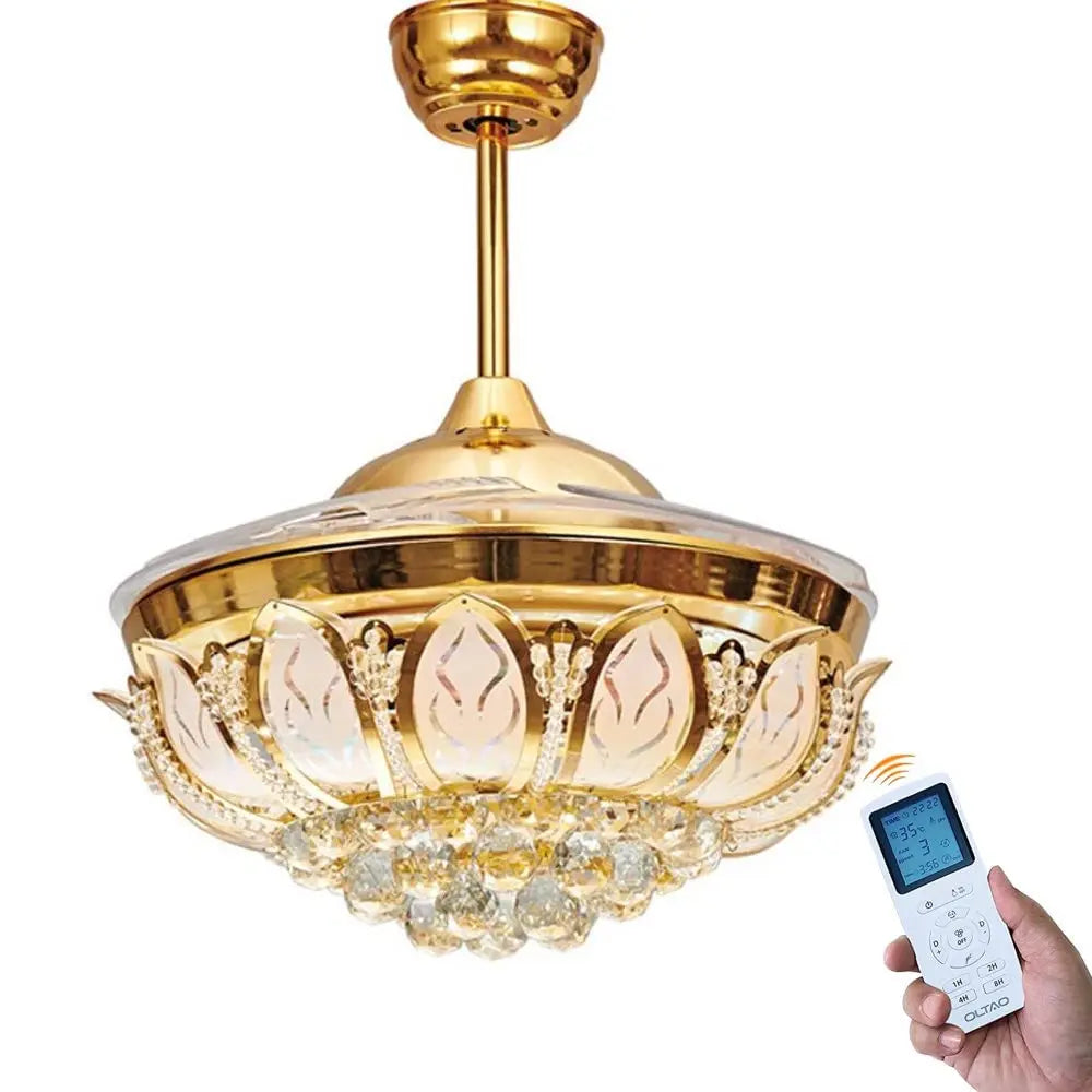 oltao Goldfinch Chandelier Fan with BLDC Motor, LED Light, Noiseless Retractable Blade, Summer/Winter mode And Remote