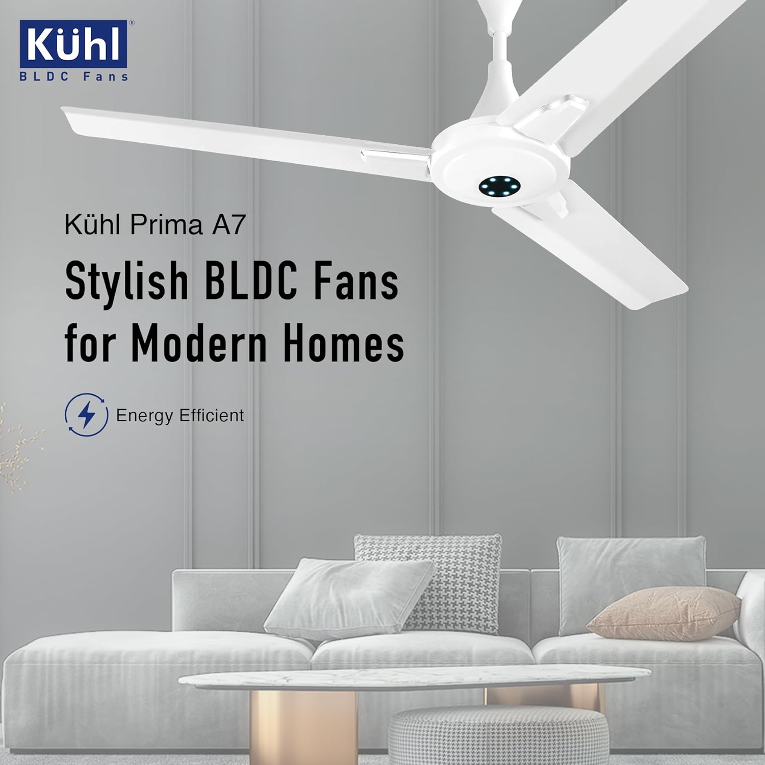 KUHL Prima A7 1200mm BLDC Ceiling Fan | Remote Control | 65% Power Savings | 29W | BEE 5 Star & ISI Certified