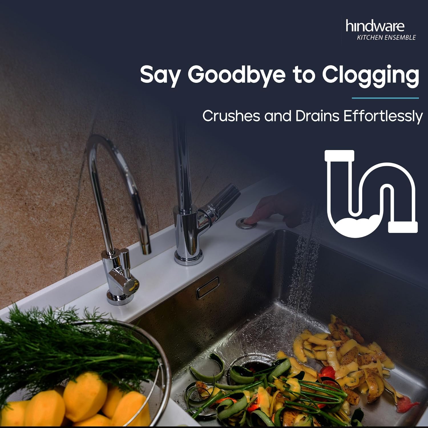 Hindware FWD-04 Food Waste Disposer/Crusher | Standard-0.5HP | Powerfull Motor-2600 RPM | Low Noise | Corrosion-Proof & Wear-Resistant Stainless Steel
