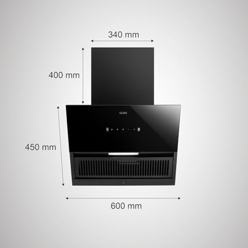 GLEN 60 cm 1200 m3/hr Auto-Clean Filterless Angular Glass Kitchen Chimney (Hood Neo Ex,Touch+Motion Sensor Controls,Black)