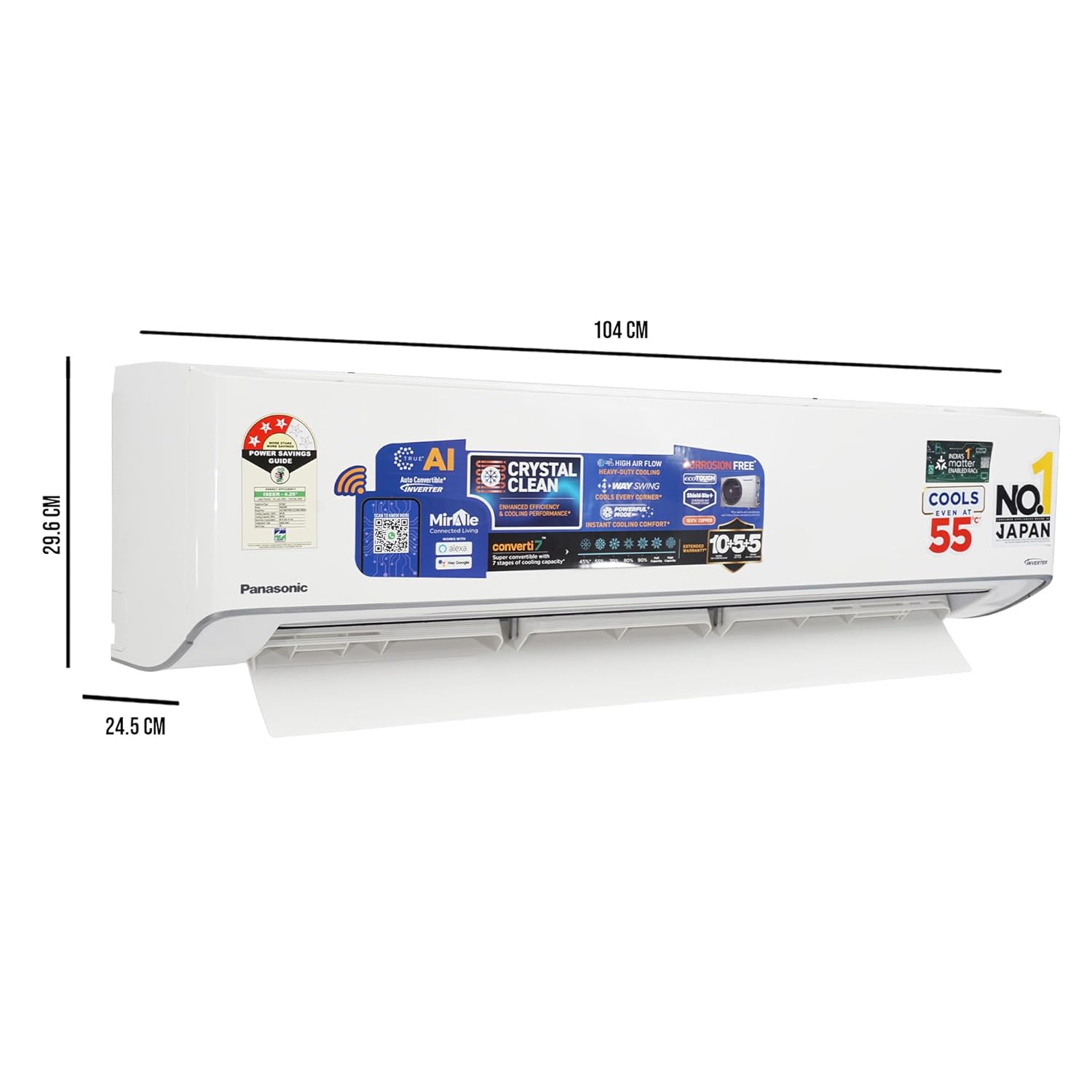 Panasonic 1.5 Ton 3 Star Wi-Fi Inverter Smart Split AC (-7~55 Deg. C, Copper Condenser, 7in1 Convertible, True AI, 4-Way Swing, PM 0.1 Filter, CS/CU-EZ18BKYXFM, 2025 Model, White)