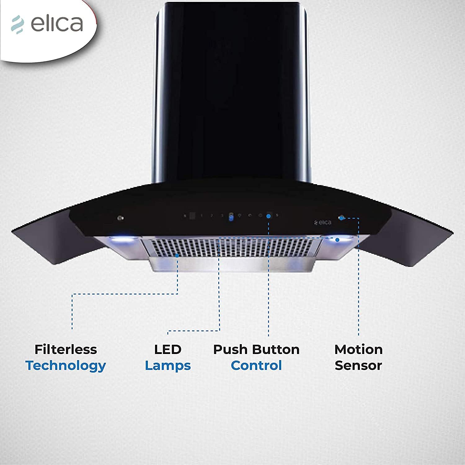 Elica 90 cm 1200 m3/hr Filterless Auto Clean Chimney with Free Kit (WDFL HAC TOUCH 90 MS, Touch + MS Control, Black)