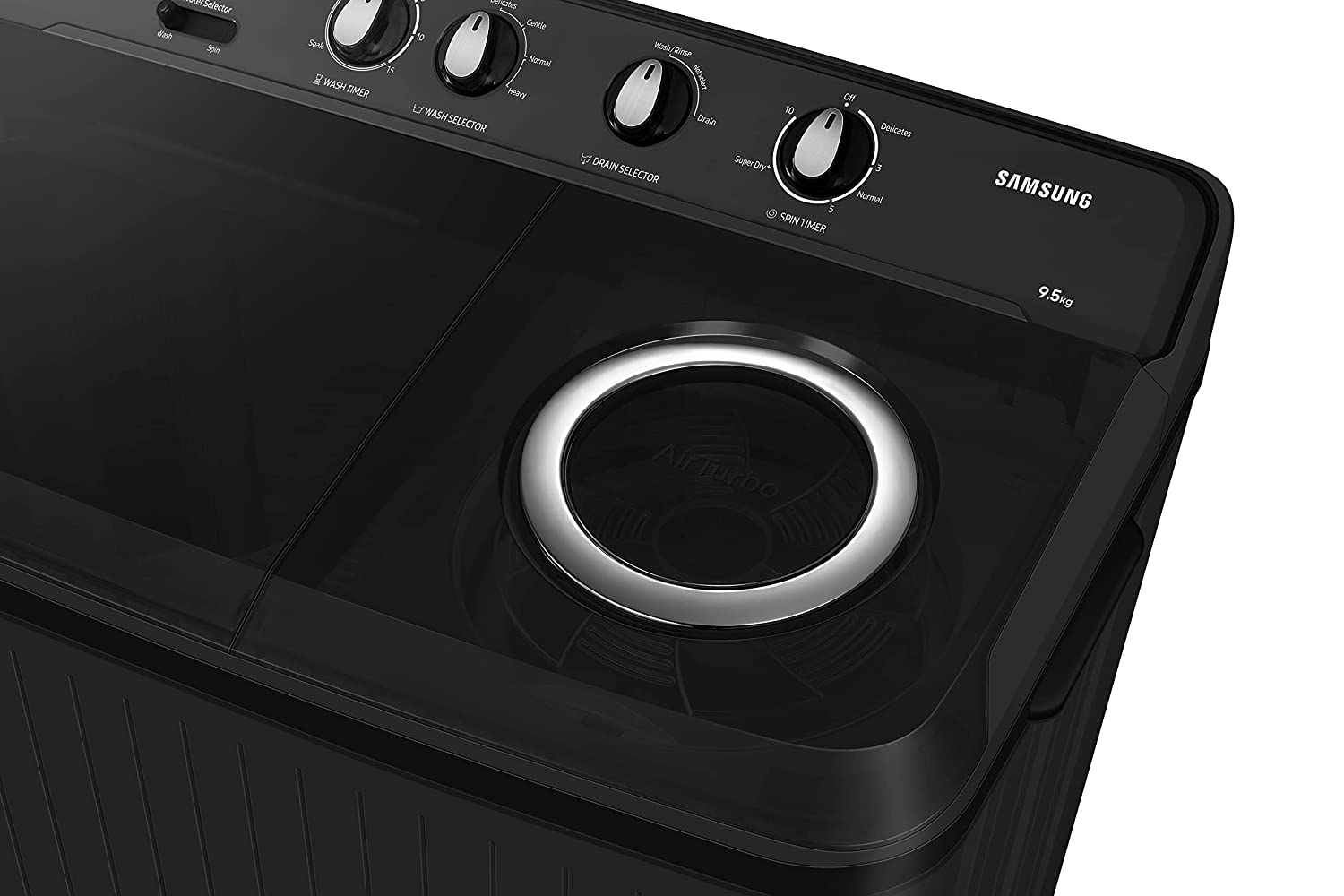 Samsung 9.5 kg, 5 Star, Hexa Storm Pulsator, Semi-Automatic Top Load Washing Machine (WT95A4260GD/TL, Air Turbo Drying, Dark Gray)