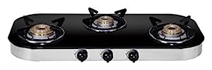 Elica Glass Top 3 Burner Gas Stove with Spill Proof Drip Tray (TURNO 773 CT DT VETRO, Stainless Steel +Glass)