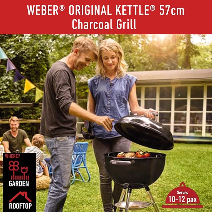 Weber 57Cm Orlg Kettle W/Therm Blk Asia Charcoal Free Standing Grill (Black)