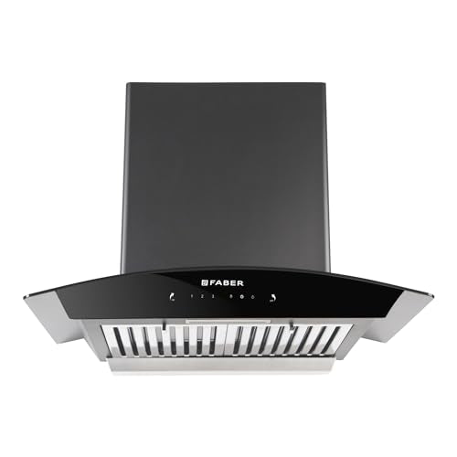 Faber 60 cm 1320 m³/hr Curved Glass Kitchen Chimney | 3 Layer Baffle Filter | Gravity Suction| Touch&Gesture Control | Oil Collector | 12 years warranty on Motor| Hood Feel Pro TC SC BF BK 60