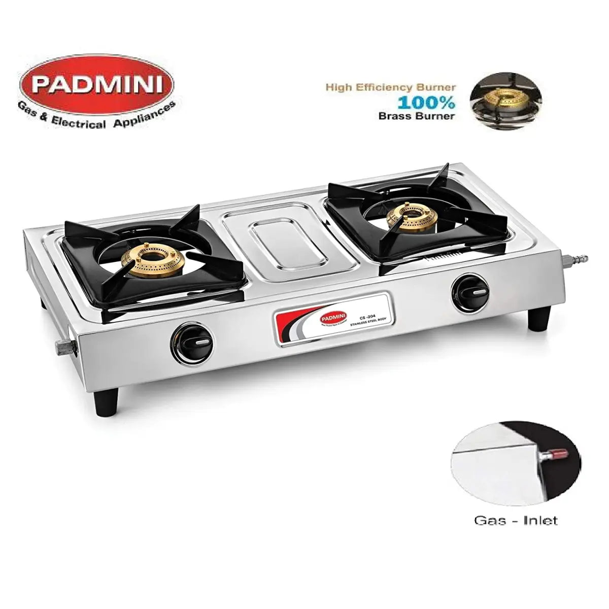 Padmini Gas Stove, 2 Burner, Silver (CS-201)