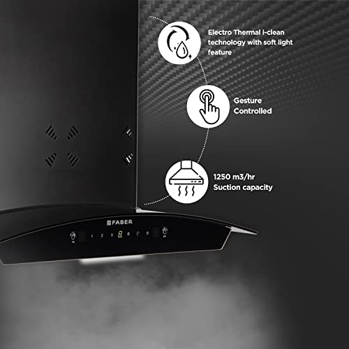Faber60cm 6 way Silent Suction,1250m3/hr, Autoclean Chimney, 12Yr Warranty on Motor (HOOD EVEREST 3D IN HC SC FL LG 60||Filterless||Touch&Gesture Control||Light Grey)