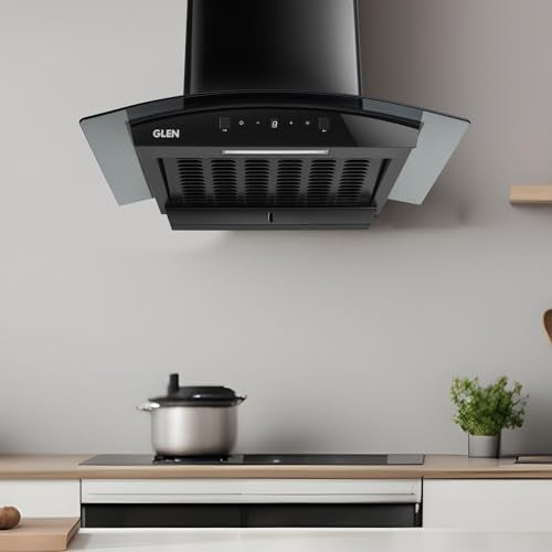 6058 Digital Display Curved Glass Filterless Auto Clean Wall Mounted Chimney 60CM (Black 1200 CMH)