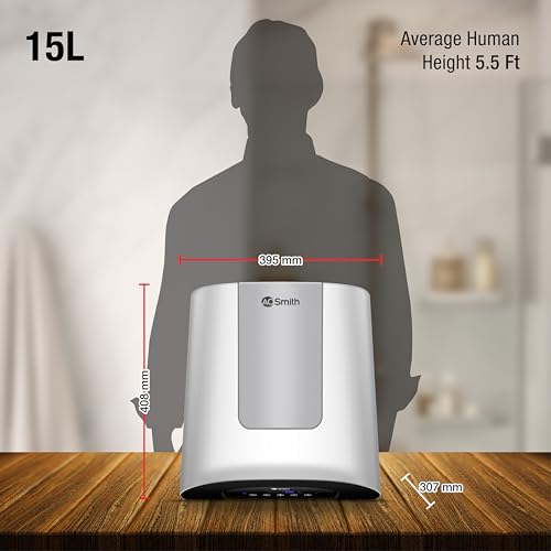AO Smith HeatBot Wifi 15L Silver | Smart Storage Vertical Water Heater (Geyser) with Free Installation | Voice & Smart App Control | Personalised Modes & Scheduler | Digital Touch Display