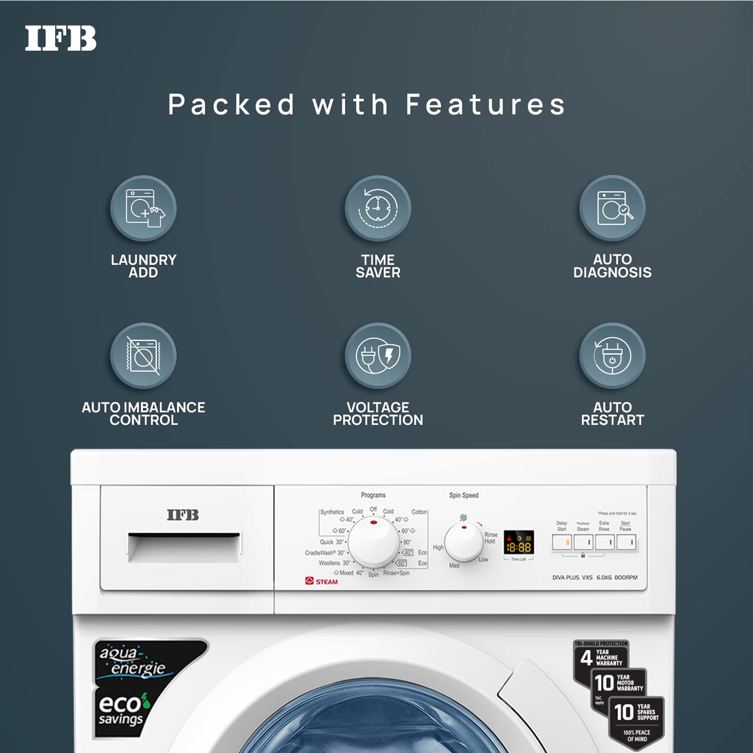 IFB 6 Kg 5 Star Front Load Washing Machine DIVA PLUS VXS 6008 White