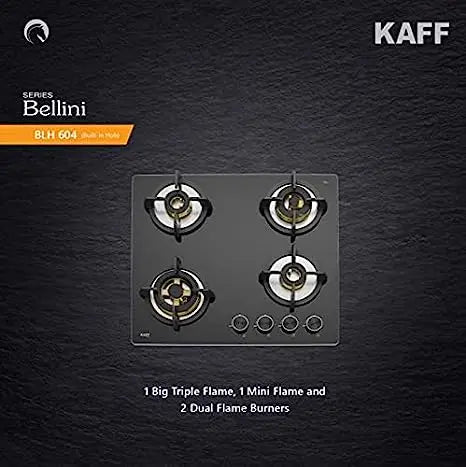 Kaff Bellini BLH 604 top view showing one big triple flame, one mini flame and two dual flame burners