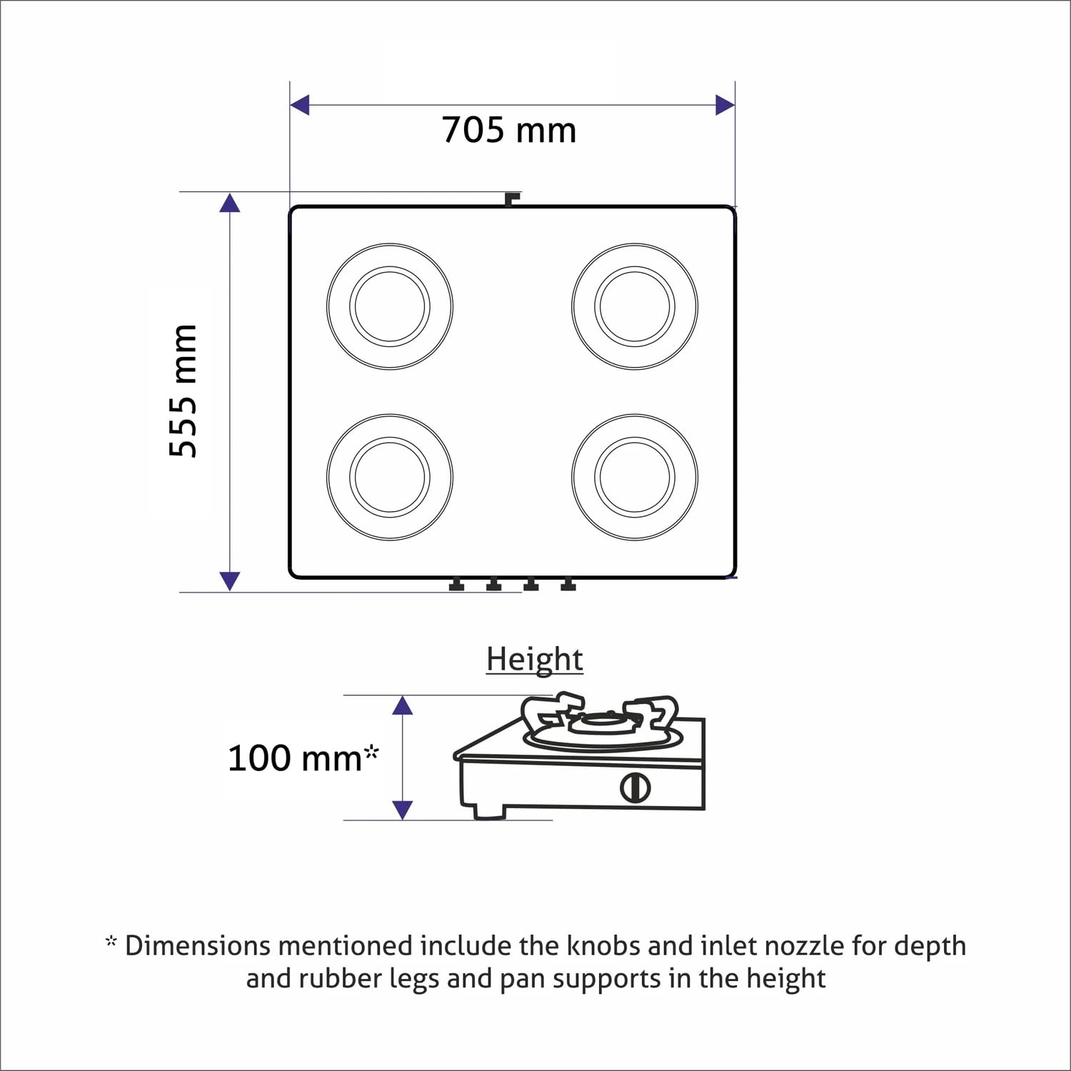Glen 4 Burner Ultra Slim Glass Gas Stove | Black| 1 High Flame 3 Forged Brass Burner With 5-Year Warranty | Revolving Inlet Nozzle | 2-Year Warranty On Product By Brand | CT1047USBL (Manual)