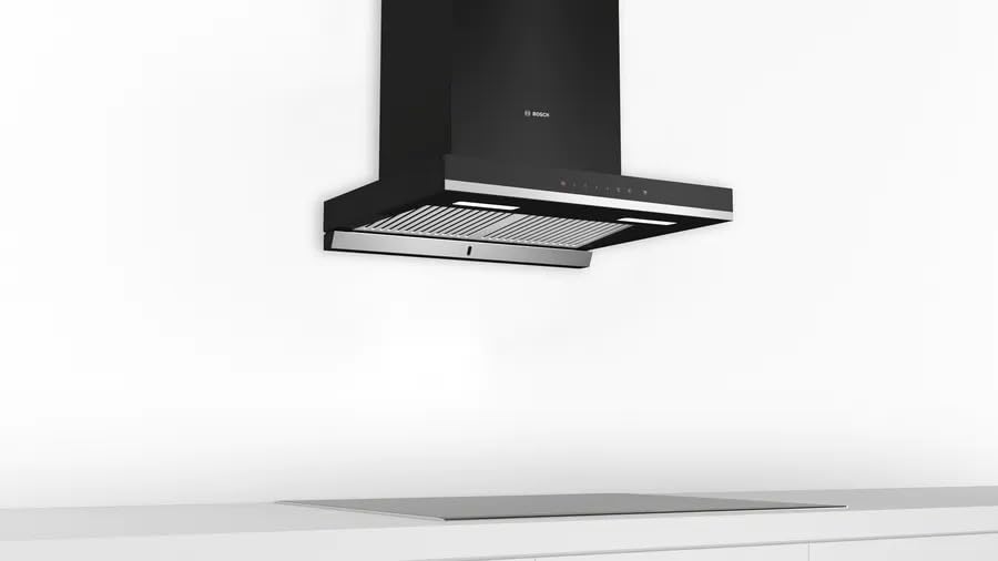 Bosch 60 cm Self Clean Technology glass Kitchen Chimney (HOOD DWBA68J60I, Oil collector Filter technology, Touch Control, Black) (DWBA68J60I)