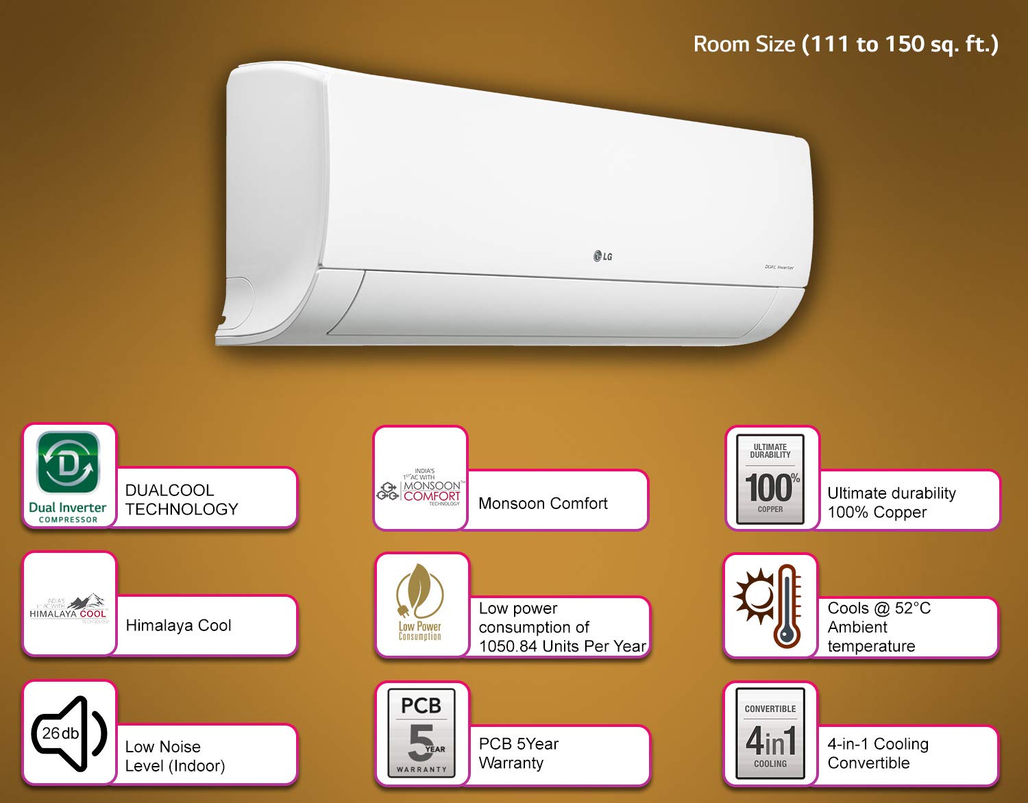 LG 1.5 டன் 3 ஸ்டார் இன்வெர்ட்டர் ஸ்பிளிட் ஏசி (காப்பர், கன்வெர்ட்டிபிள் 4-இன்-1 கூலிங், HD ஃபில்டர், 2021 மாடல், LS-Q18PNXA1, வெள்ளை) 