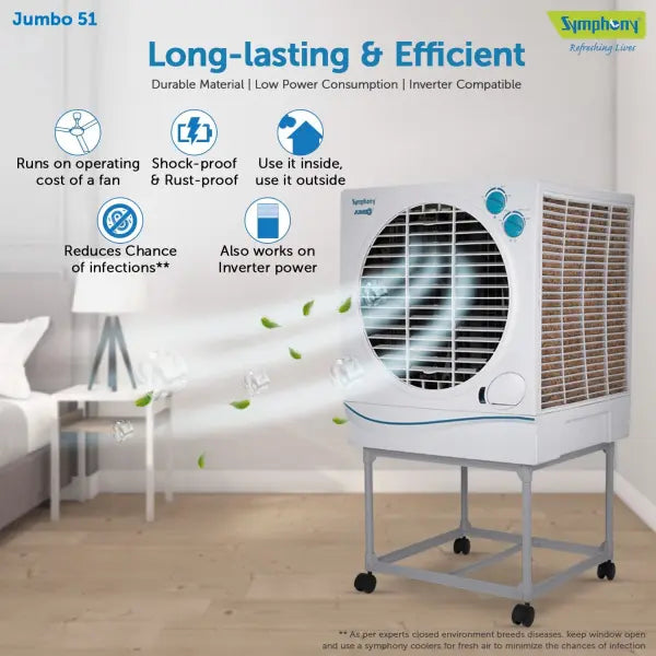 Symphony Jumbo 51 Desert Air Cooler 51-litres with Trolley (White)