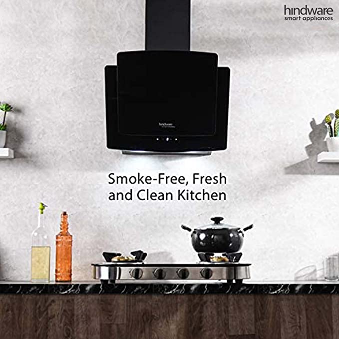 Hindware Wall and Ceiling Mounted Auto Clean 60 cm 1000 m3/h Black Chimney ( KYRA BLK 60 )