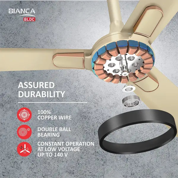 Havells Bianca 1200mm Energy Saving with Remote Control 5 Star Decorative BLDC Ceiling Fan Gold Mist