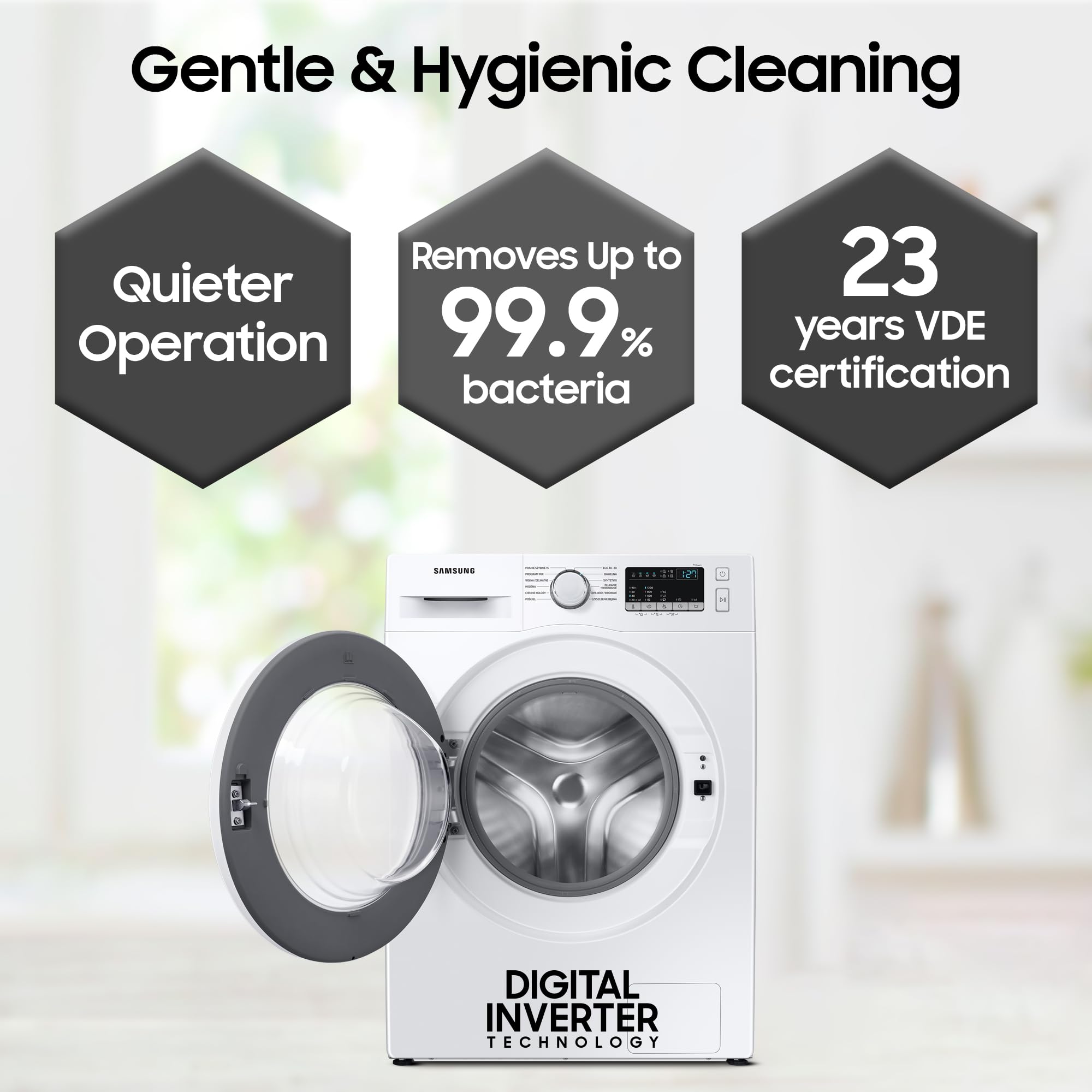 Samsung 7 kg, 5 Star, Digital Inverter Motor, Fully-Automatic Front Load Washing Machine (WW70T4020EE1TL, Hygiene Steam, White, Awarded as Washing Machine Brand of the year)
