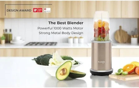 Kuvings Nutri Blender PRO Gunmetal Grey, Powerful 1000 Watts Motor, Mixer/Grinder/Smoothie Maker, Blender for Smoothies and Juices, Stainless Steel Body, 2 Blade Set: Wet & Dry
