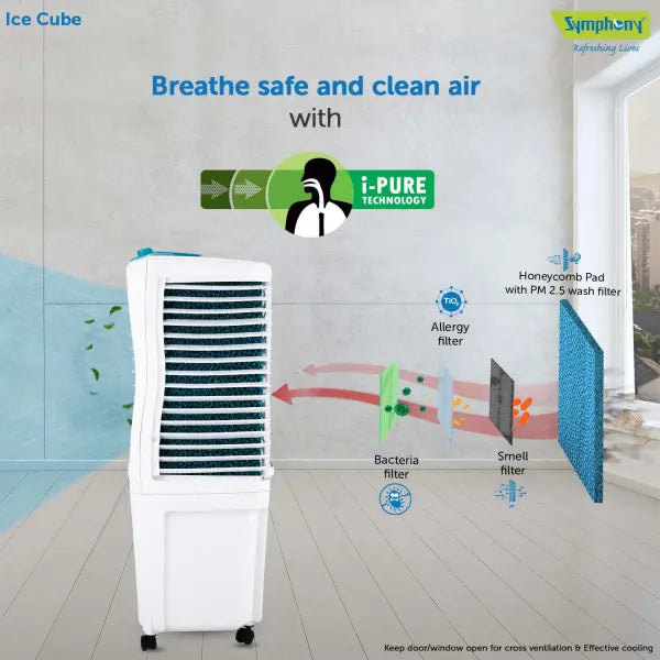 Symphony Ice Cube 27 Personal Room Air Cooler 27-litres with Powerful Fan, 3-Side Honeycomb Pads, Multistage Air Purification & Low Power Consumption (White)