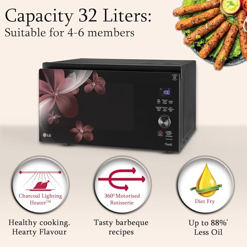 LG 32 L Scan to Cook Wi-Fi Enabled Charcoal Convection Healthy Microwave Oven (MJEN326PKW, Black, Heart Friendly Recipes & 360° Motorised Rotisserie)