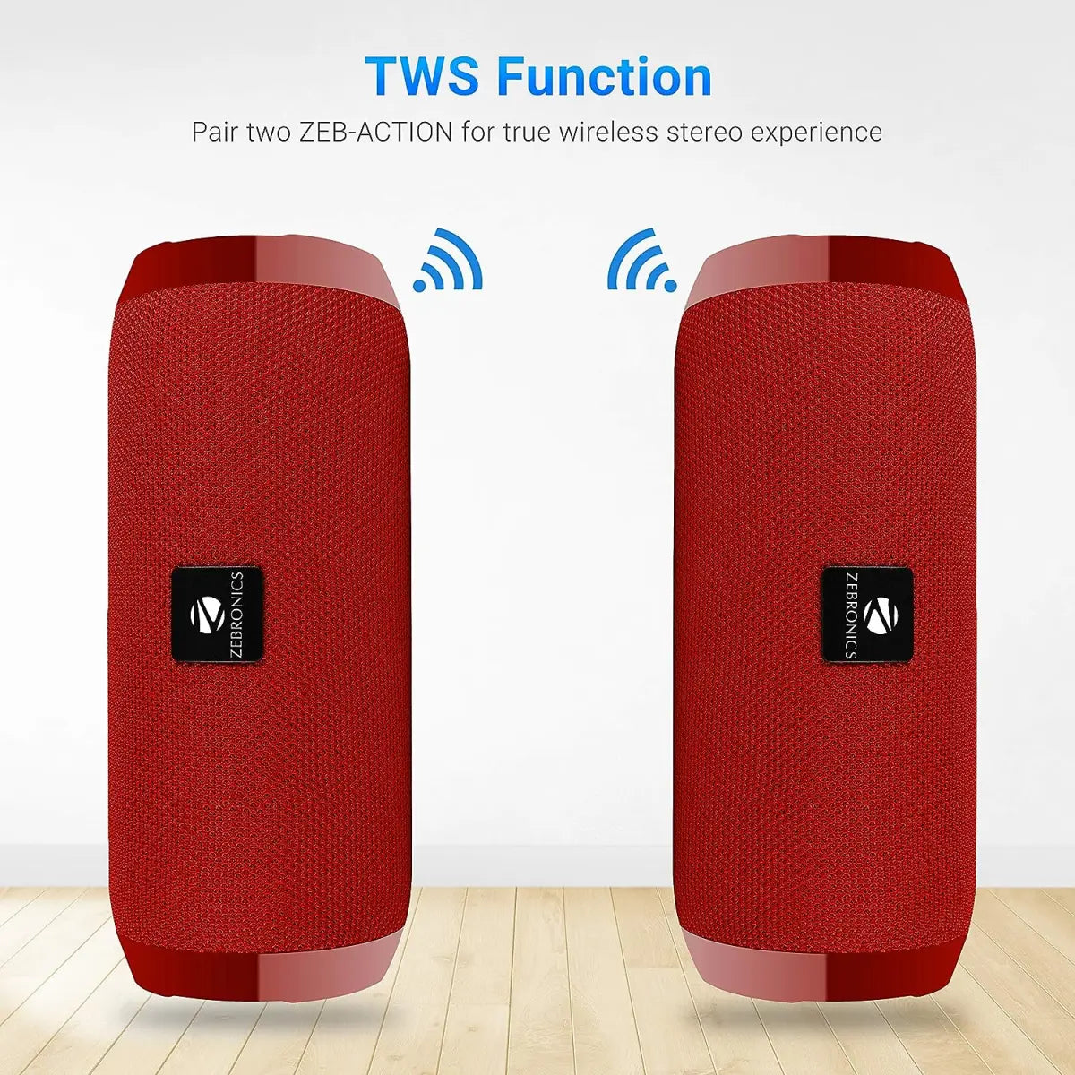 ZEBRONICS Zeb-Action Portable BT Speaker with TWS Function, USB,mSD, AUX, FM, Mic & Fabric Finish(Red)