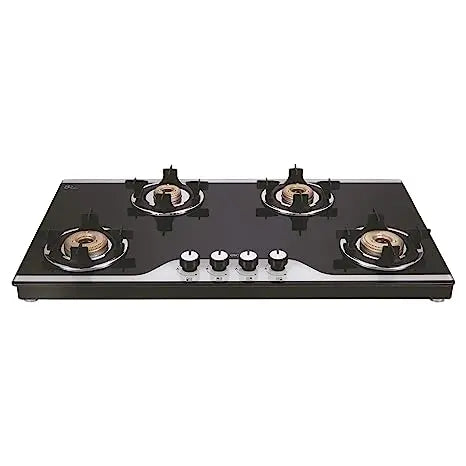 Elica Slimmest 4 Burner Auto Ignition Gas Stove with Double Drip Tray and Forged Brass Burners (904 CT VETRO 2J (TKN Crown DT AI))