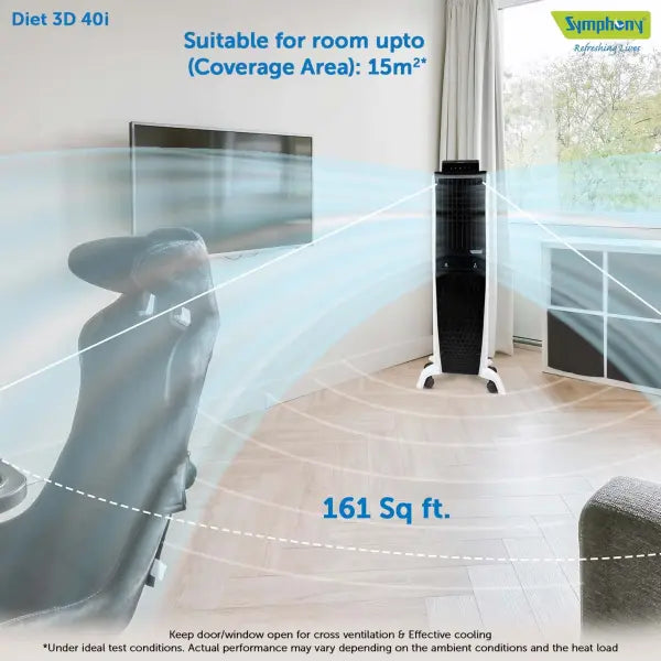 Symphony Diet 3D 40i Tower Air Cooler 40-litres with Magnetic Remote (Black & White)
