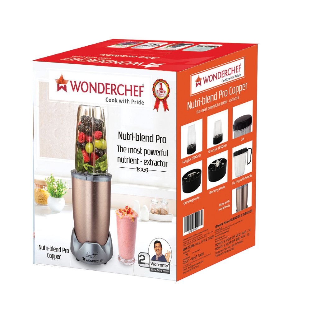 Wonderchef Nutri-Blend Pro 700W Mixer Grinder (Copper) - Nutrient-Packed Blending for Healthy Creations