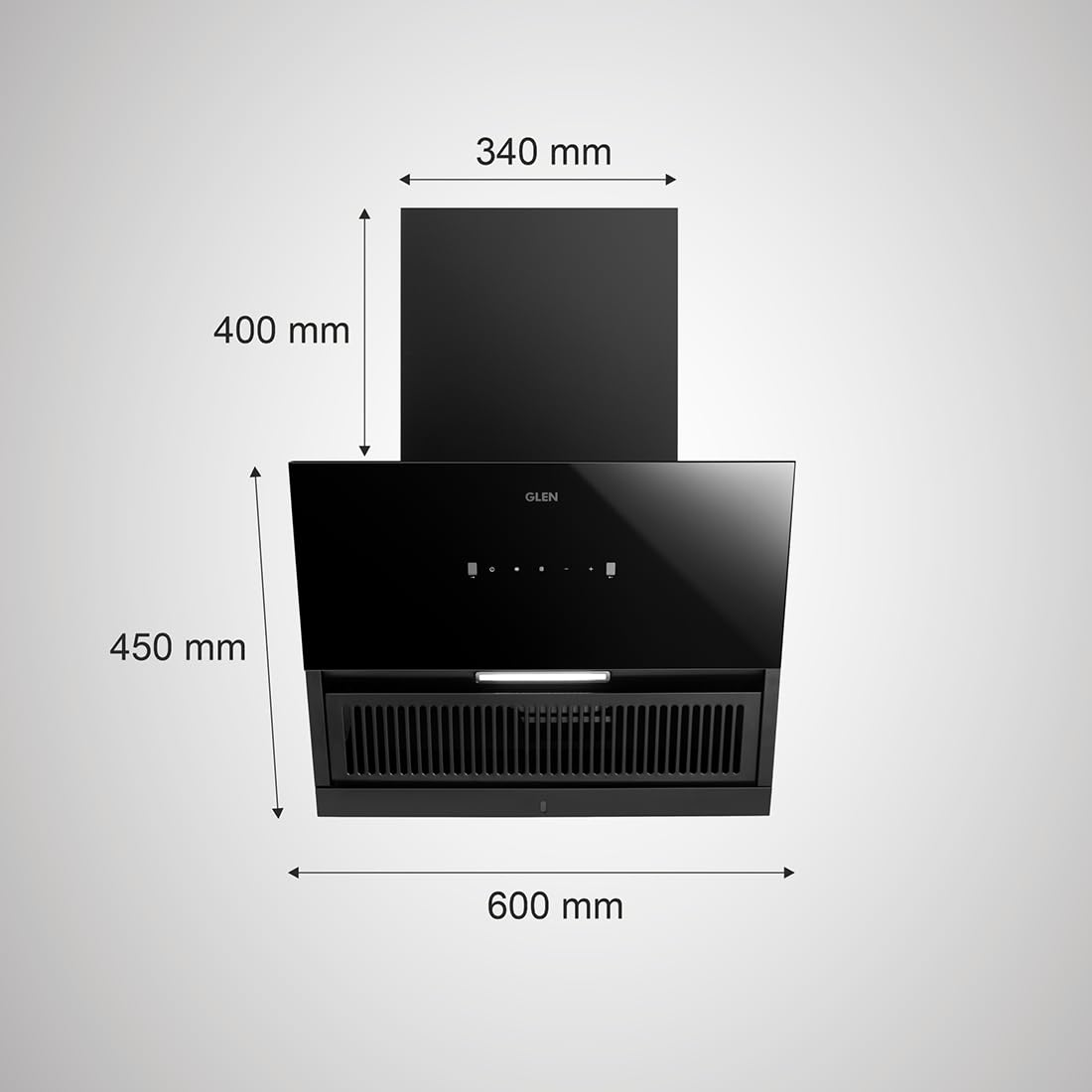 GLEN 60 cm 1200 m3/hr Auto-Clean Filterless Angular Glass Kitchen Chimney (Hood Neo Ex,Touch+Motion Sensor Controls,Black)