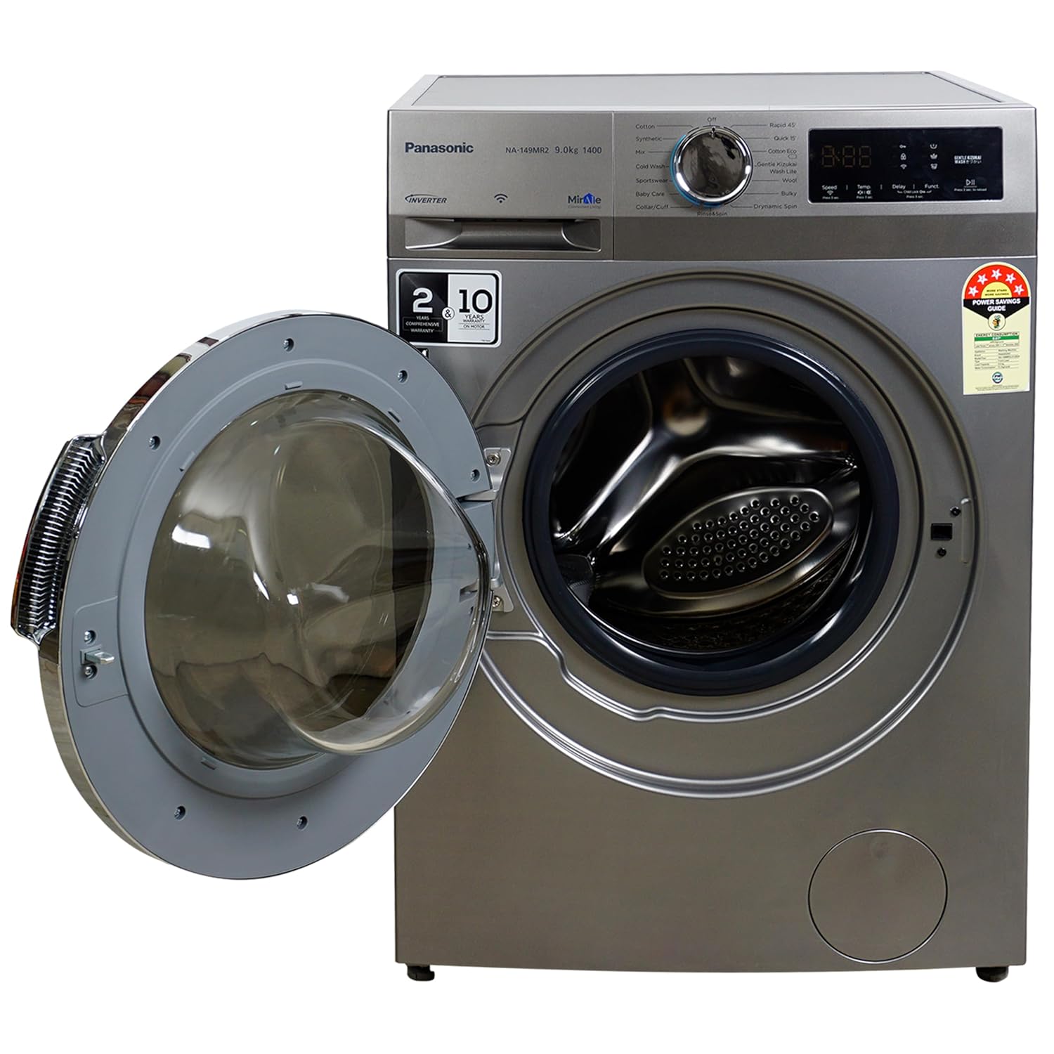 Panasonic 9kg 5-Star Inverter Fully Auto Front Load Washer with Built-In Heater & 15 Wash Programs (NA-149MR2L01, Dark Silver)