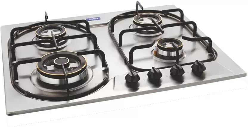 Glen 4 Burner Built-in Auto Ignition Stainless Steel Gas Hob Top with Triple Ring & Double Ring Forged Brass Burner, 2 years warranty by Glen (1061 DBTRSS)