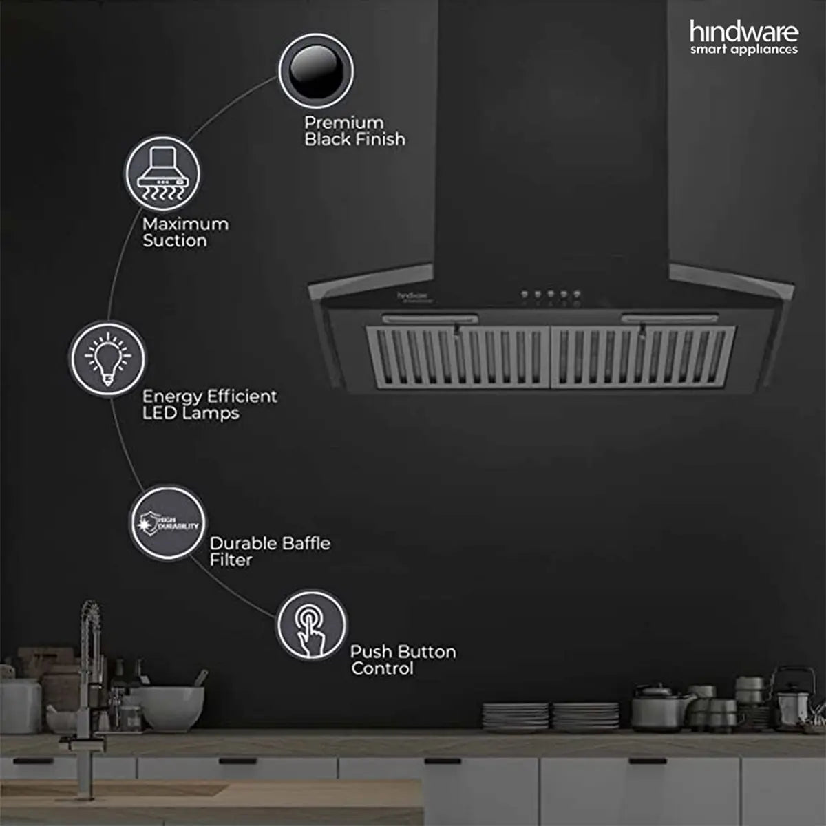 Hindware Kitchen Chimney Floria 60 CM Black