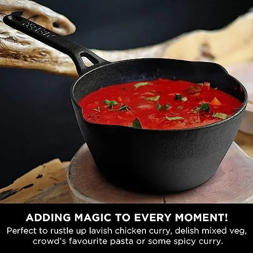 Meyer Pre-Seasoned Cast Iron Deep Skillet Saucepan 48244 18cm Black