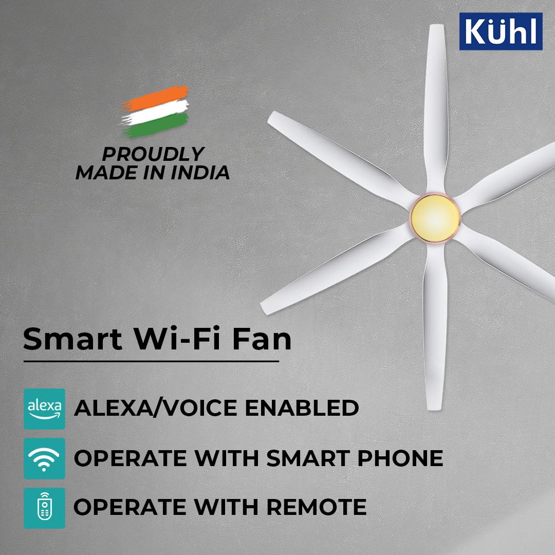 KUHL Galaxis G6 1400MM Stylish Power Saving BLDC Ceiling Fan with Remote | Down Light | 32W | 5 Star | IoT – Operate via Mobile & Alexa | Reverse Mode | Free Installation | White